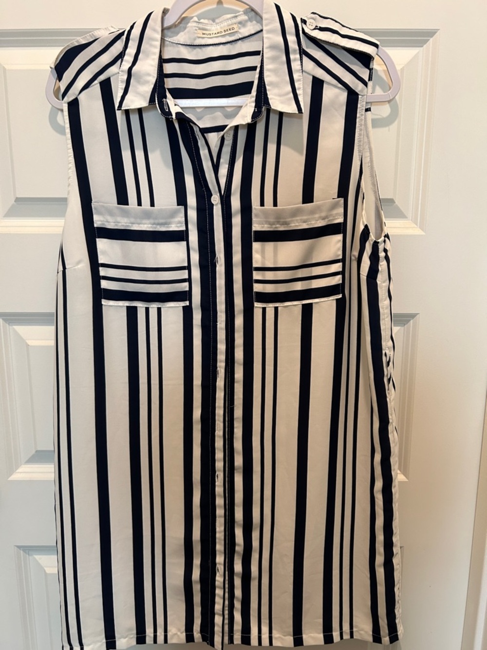 Mustard Seed Black and White Striped Midi Dress